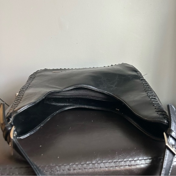 Heys Vintage ‘G Bag’ Hobo Style Black Leather Shoulder Bag Woven Seam Detail - Picture 7 of 17